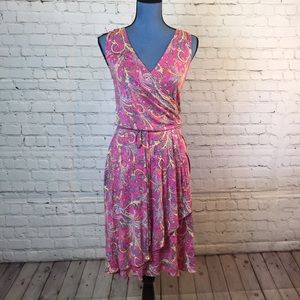 Lauren Ralph Lauren Pink Paisley Floral Wrap Dress Small